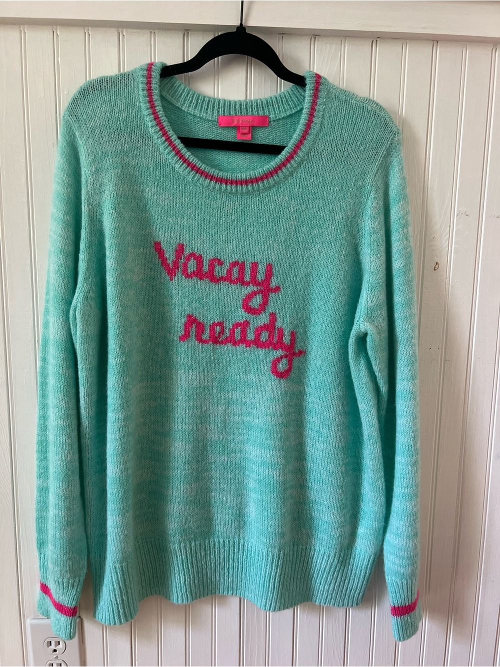 Lilly Pulitzer Vacay Ready Sweater XXL Aqua Pink Wool Blend Coastal Preppy